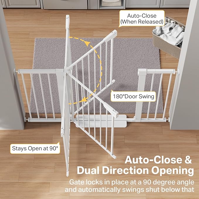 Cumbor Pack of 2 Extra Wide Baby Gate for Stairs, 29.7–51.5" Pressure Mounted Dog Gate for Doorways, Auto Close Safety Pet Gate, Easy Walk Thru Wide Child Gate, White, Mom's Choice Award Winner