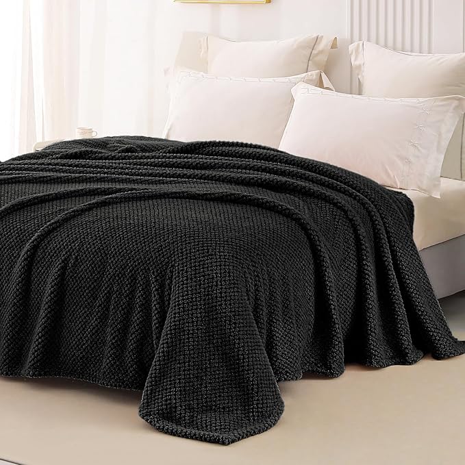 Whale Flotilla Soft Fleece Queen Size Bed Blanket, Black | 90x90 Inch, Suitable for Bed, Fluffy Fuzzy Jacquard Blankets for All Season, Lightweight and Cozy