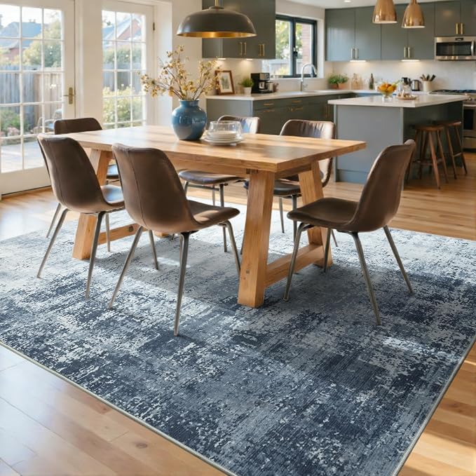 8x10 Ft Large Area Rugs for Living Room, Soft Non-Slip Washable Rugs Modern Abstract Pattern Carpet for Bedroom Indoor Floor Nursery Home Decor (Blue)
