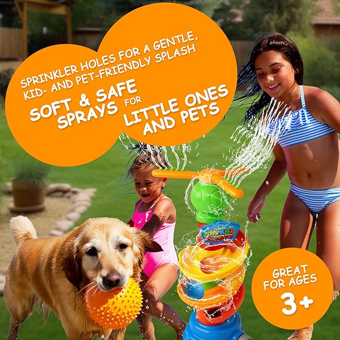 3-in-1 Water Sprinkler Toy for Kids, Outdoor Splash Toy with Rotating Sprayer & Catch Game, Backyard Summer Water Toys for Toddlers Boys Girls Pets