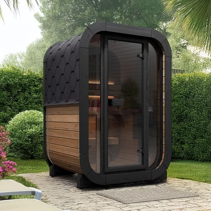 Customize Outdoor Cube Sauna Rooms,2-10 Person Canadian Cedar Steam Barrel Saunas,Customization of Size, Color, Front and Rear Windows, roof, Porch, Heater, Interior, etc
