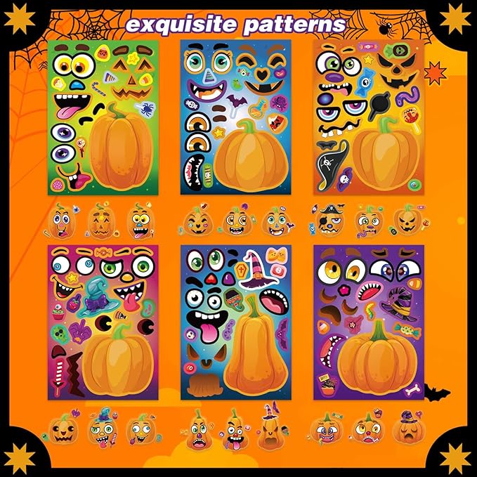Halloween Stickers for Kids 24 Sheets Make a Pumpkin Face Stickers Pumpkin Decorating Sticker, Halloween Party Games, Make Your Own Sticker Fall Autumn Thanksgiving Party Favors Crafts