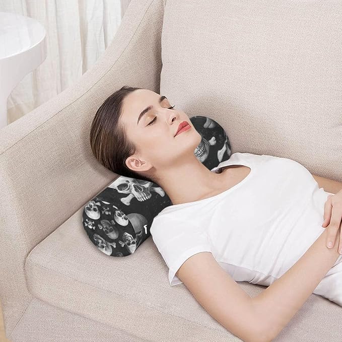 Pirate Horror Skulls Neck Roll Pillow Bolster Round Health Memory Foam Long Cervical Cylinder Pillows with Removable Washable Cover for Body Bed Legs Back Yoga