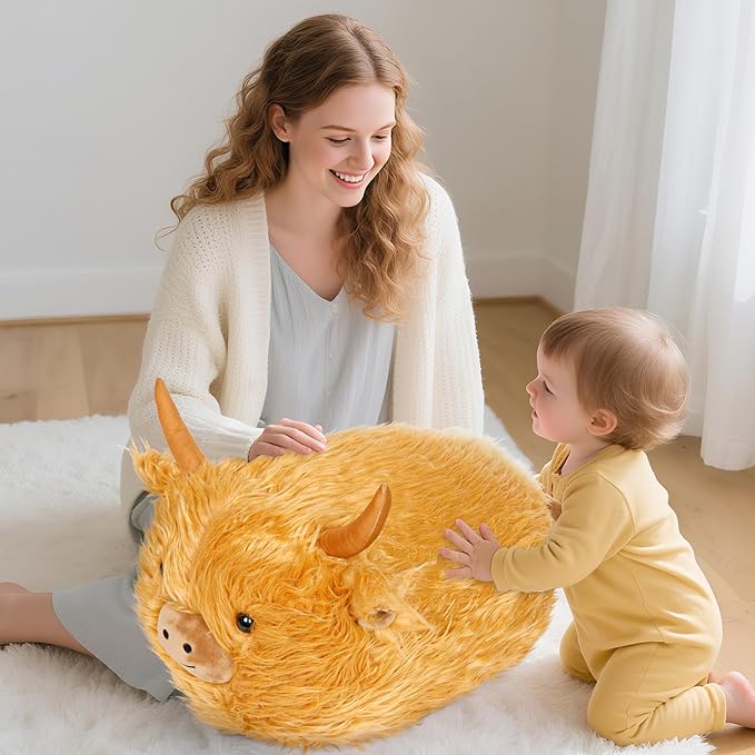 Wepop 20 in Fluffy Highland Cow Stuffed Animal, Giant Highland Cow Plush, Adorable Cattle Stuffed Animal Plushie Pillows Gifts for Kids and Adults