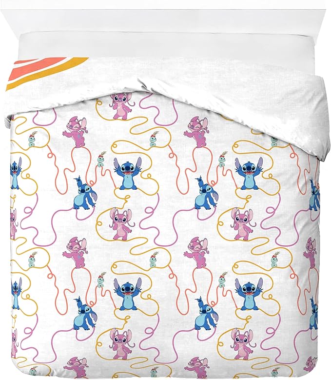 Jay Franco Duvet Cover Set – 3 Piece Comforter Cover and Sham Set, Super Soft Cozy Kids Bedding (Insert Not Included) White - Lilo and Stitch, Queen