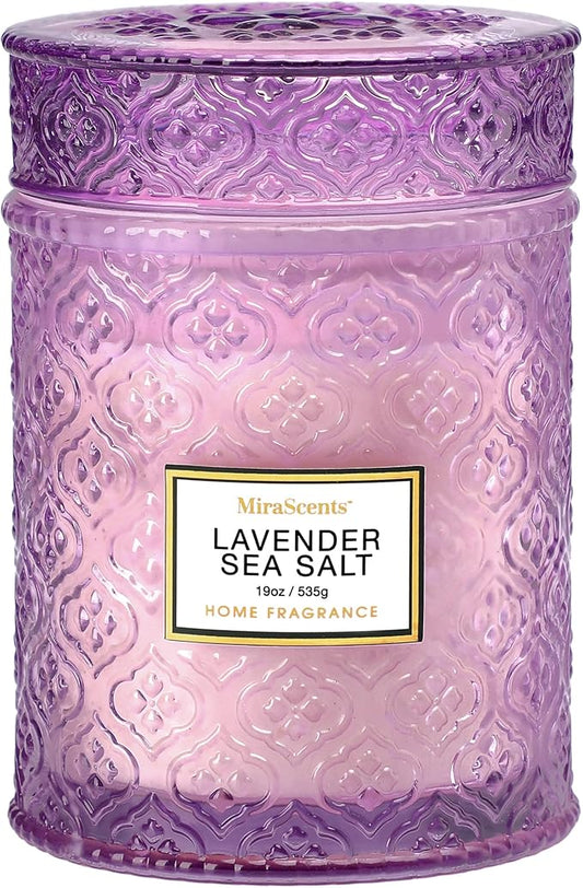 Lavender Scented Candle, 19oz Large Soy Wax Aromatherapy Candle, Lavender Sea Salt Luxury Glass Jar Candle for Home Decor, Relaxation Gifts for Women