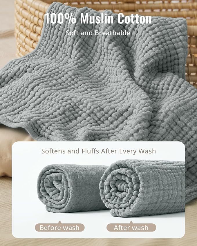 Blissful Diary Muslin Baby Hooded Towel 2 Pack, Soft & Absorbent Bath Towel for Infant, Toddler, Unisex, Baby Gift, Newborn Essentials, Wise Elephant & Sweet Bunny