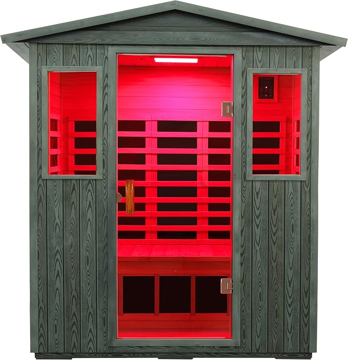 LTCCDSS Ultra-Low EMF Outdoor Sauna 3-Person, Full Spectrum Carbonized Composite Wood Far Infrared Sauna for Home, Near&Mid-IR Light, EMF 0.1-1mG, 81.1 * 45 * 83.5 Inch