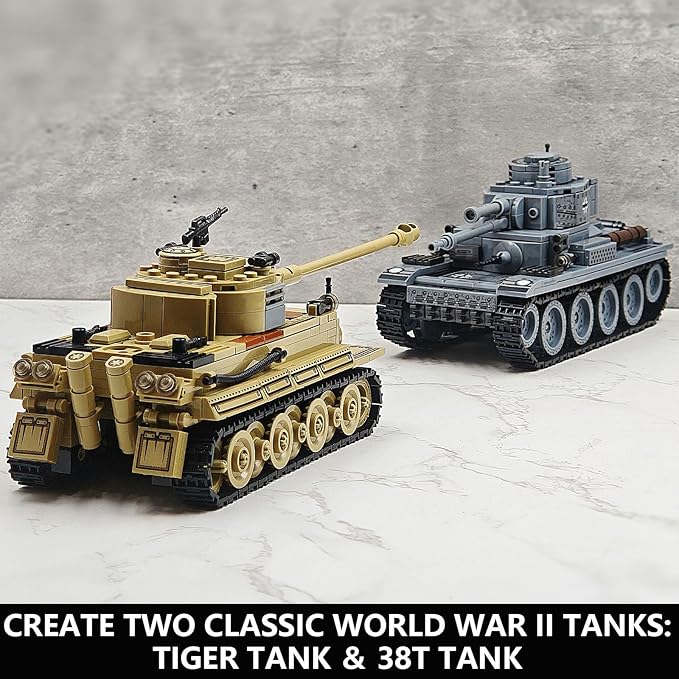 2 Piece Set of Building Block Toys, 38T & Tiger Tank Building Sets(1000+ pcs)