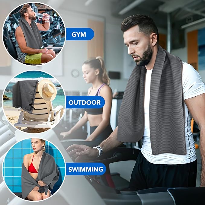 SUNLAND Microfiber Gym Bath Towel Ultra Soft Travel Camping Towel Super Absorbent Swimming Sport Yoga Sweat Towels with Straps for Adults and Children