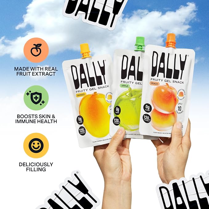 Dally Variety Konjac Jelly, Mango Peach Apple, 10 Pouches, Fruit Snack | Sugar free, keto and gluten free; prebiotics, postbiotics and vitamin C for skin and immune health