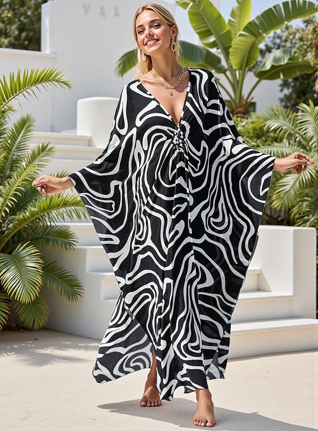 Mumu Dresses for Women Plus Size, Bohemian Kaftan Beach Cover Up Long Maxi Nightgown Soft Loungewear