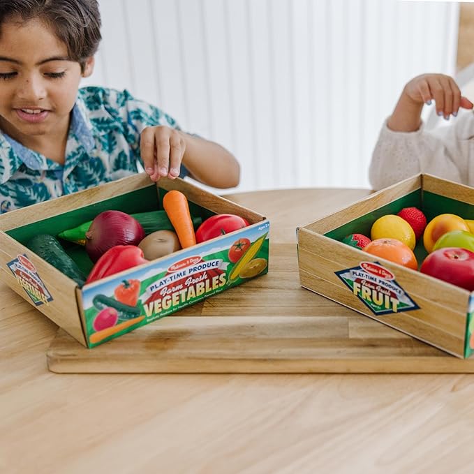 Melissa & Doug Play-Time Produce Fruit (9 pcs) and Vegetables (7 pcs) Realistic Play Food