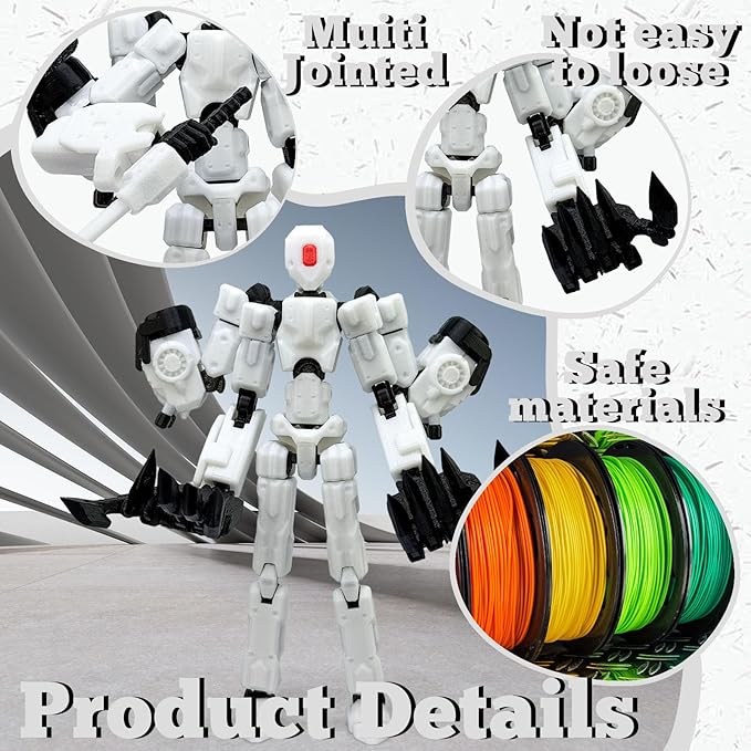 5.5Inch T13 Action Figure Assembly Completed, T13 3D Printed Action Figure Multi-Jointed Movable Robot Set,Collectors Desktop Decorations for Game Lovers Toys (White)