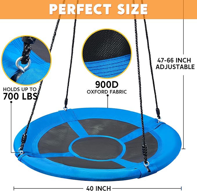 TURFEE 40 inch Saucer Tree Swing 900Lb Weight Capacity, Waterproof Swing Seat for Kids Outdoor with Hanging Straps Playground Outdoor Backyard(Blue)