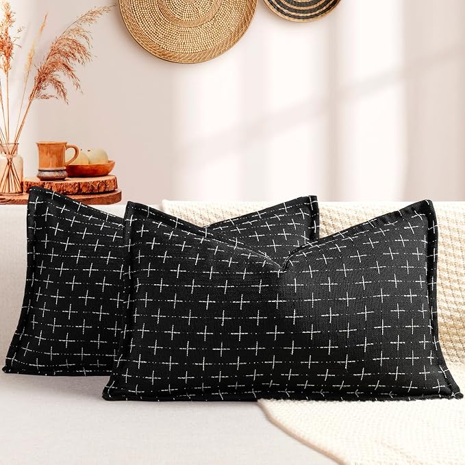 12x20 Pillow Covers Set of 2 Soft Polyester Textured Pillow Covers with Stylish Flange Edge Cozy Farmhouse Throw Pillows for Couch Bed Sofa Living Room