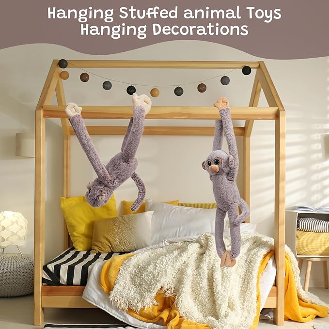 Hanging Monkey Stuffed Animal Stuffed Long Arm Monkey Plush Toy for Kids Grandchildren Friends Family Gray 17 inch
