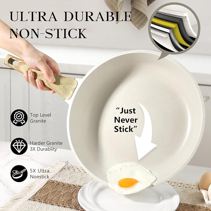 GiPP Nonstick Frying Pan Skillet - 11" White Granite Non Stick Pans, Omelette Pan with Heat-Resistant Handle, Compatible with All Stovetops, PFOA Free
