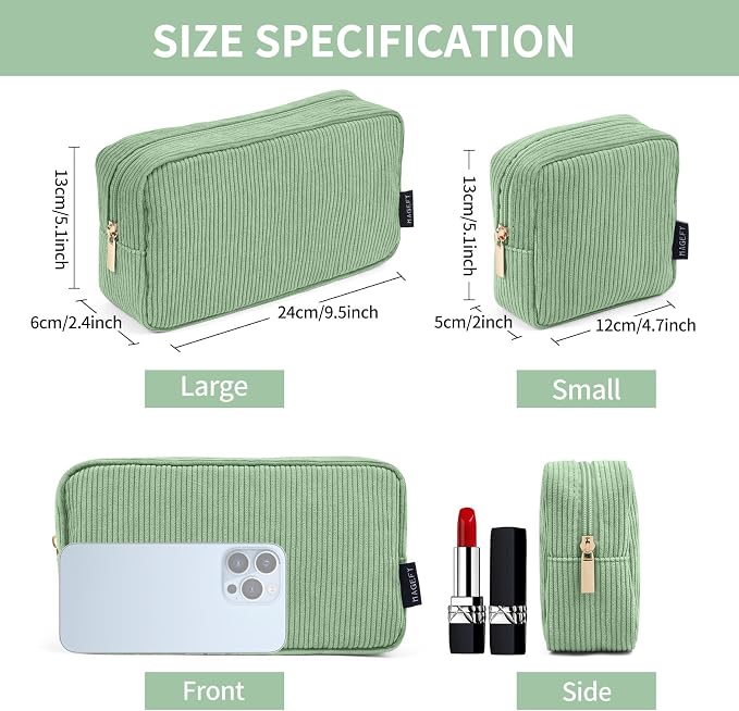 MAGEFY Small Makeup Bag for Purse Mini Cosmetics Bag Corduroy Cute Cosmetic Pouch for Women with Slip-in Pockets