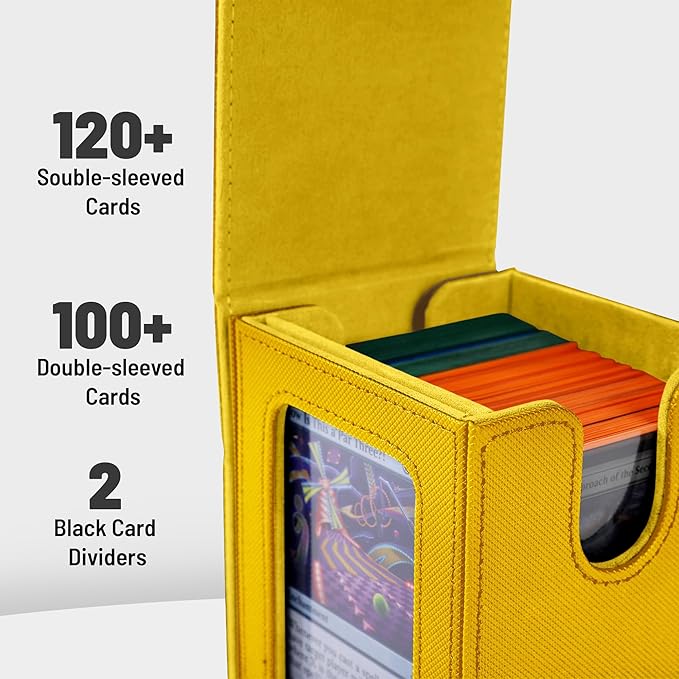 Commander deck box with window Fits 100 Double Sleeved Cards, One‑Piece Design, 4 N52 Magnets, PU Leather & Microfiber Lining,deck box mtg with 2 Dividers