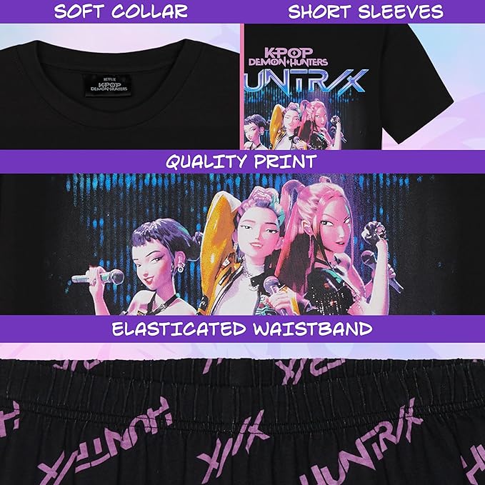 KPop Demon Hunters Officially Licensed 2-Pc Pajamas Set Girls, 5–14 Yrs, Soft PJs Lounge Set T Shirt Shorts, Gifts for Girls