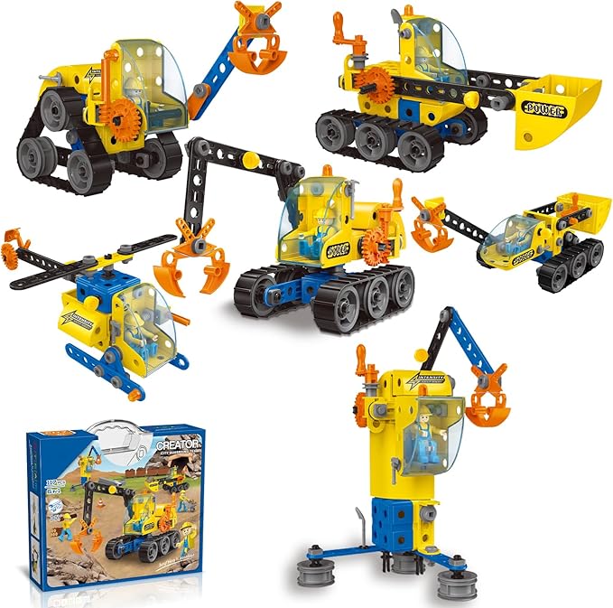 6 in 1 STEM Toys, Engineering Topic Contains 6 Models (Helicopter, Excavator, Bulldozer, etc.) DIY Assembly Disassembly Toys Engineering Building Sets Building Toys