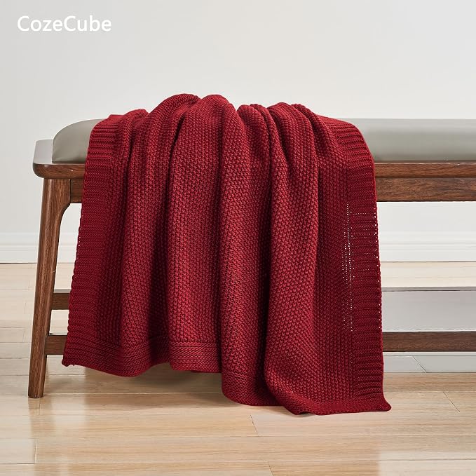 CozeCube Christmas Red Seed Stitch Throw Blanket 60"x80", Farmhouse Decor | Blanket for Couch, Soft Cozy Cable Knit Throw for Bed Sofa Living Room, Lightweight Warm Decorative Christmas Blanket