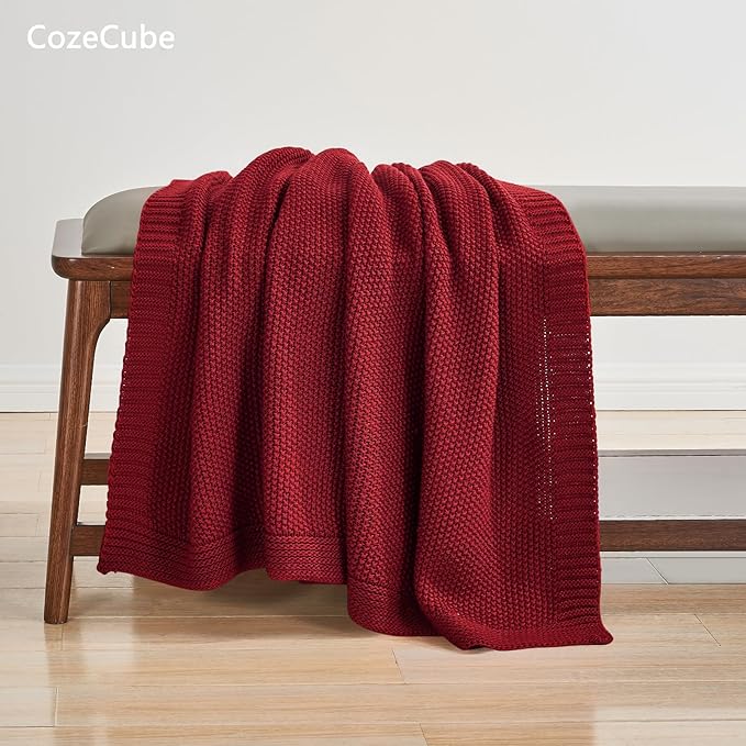 CozeCube Christmas Red Seed Stitch Throw Blanket 50"x60", Farmhouse Decor | Blanket for Couch, Soft Cozy Cable Knit Throw for Bed Sofa Living Room, Lightweight Warm Decorative Christmas Blanket
