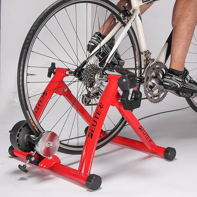Bike Trainer, Magnetic Bicycle Stationary Stand for Indoor Exercise Riding, 26-29" & 700C Wheels, Quick Release Skewer & Front Wheel Riser Block Included