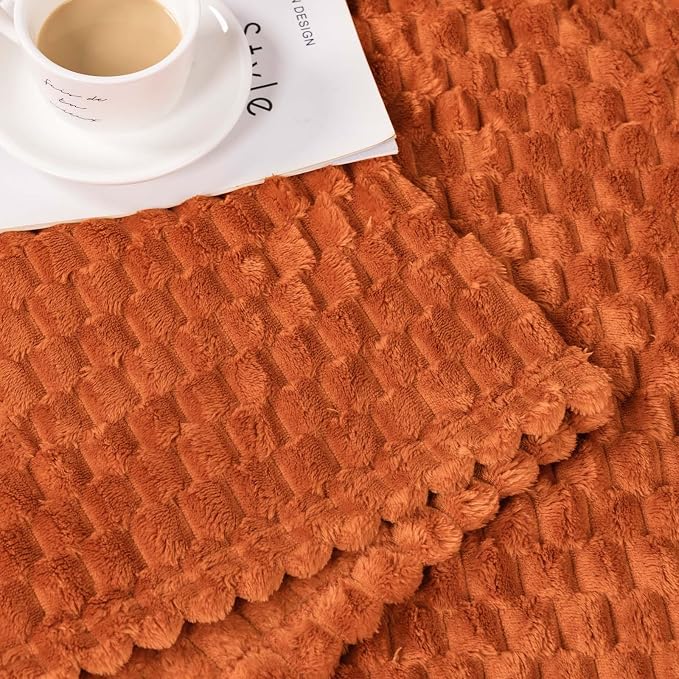 Bnuitland Orange Flannel Throw Oversized Blanket (King Size 108X90 inches), 300 GSM Fleece Cozy Warm Soft Home Decor Lightweight Bed Blanket for Adults,Suitable for All Seasons.