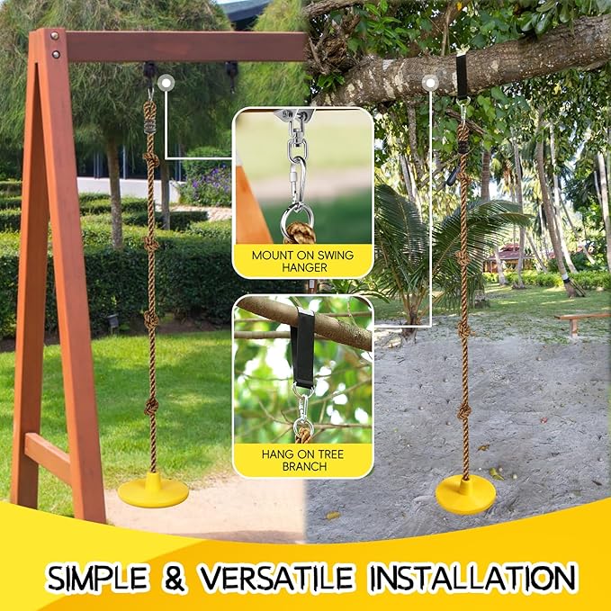 ZNCMRR Tree Swing for Kids Swing Set Accessories Climbing Rope for Kids with Disc Seat Rope Swings for Tree Disc Swing for Kid Outdoor Swings Easy Installation Heavy Duty Adjustable