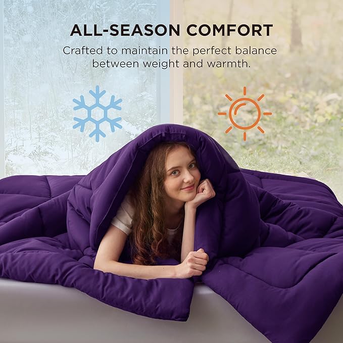 Bedsure Comforter Duvet Insert - Quilted Comforters Full Size, All Season Duvet, GentleSoft Down Alternative Bedding Blanket, with 8 Tabs, Gifts for Women/Men, Purple, Full 86 x 82 Inches