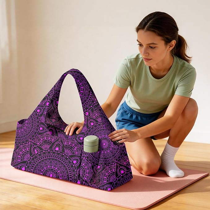 Women's Yoga Bag with Yoga Mat Carrier - Large Mat Pocket Fitness Tote for Pilates, Gym, Travel, Office & Beach