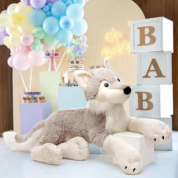 MaoGoLan Large Wolf Stuffed Animal for Boy, Giant Wolf Plush Toy for Girl, Stuffy Coyote for Kid, Realistic Stuffed Coyote Plush Pillow for Baby Shower, Birthday Gifts or Party Favor, 47 inches