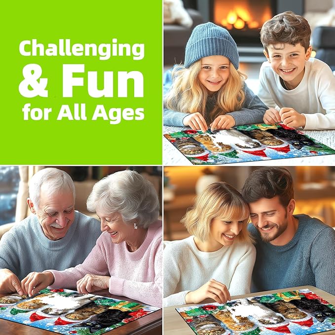 Christmas Cats Gathering 1000 Piece Puzzle for Adults, Fun Puzzles for Adults 1000 Pieces with HD Print & Poster, 27.5 * 19.7 in Dust Free, for Gifts Halloween Christmas Family Games Lovers