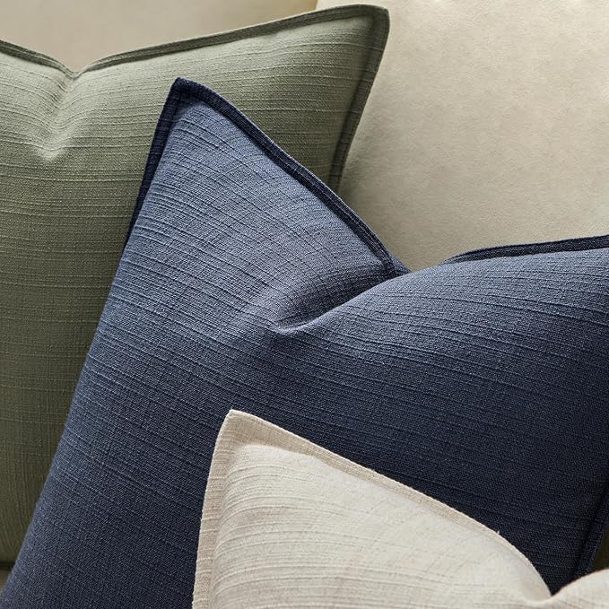MIULEE Thick Textured Navy Blue Decorative Throw Pillow Covers 22x22 Inch | Set of 2, Linen Blend Pillow Cover, Flange Edge Design, Farmhouse Modern Boho Style, Bed Couch Living Room Decor