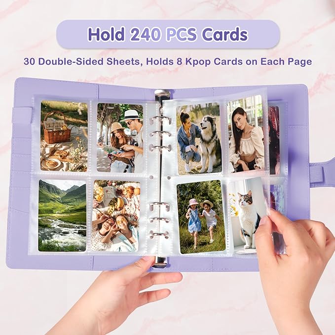 A5 Kpop Photocard Binder with 30 Pack 4-Pocket Card Pages, 6 Ring A5 Binder Card Collector Album with 240 Card Slots,PU Leather Binder Cover with Magnetic Buckle Closure for Organizing Trading Card