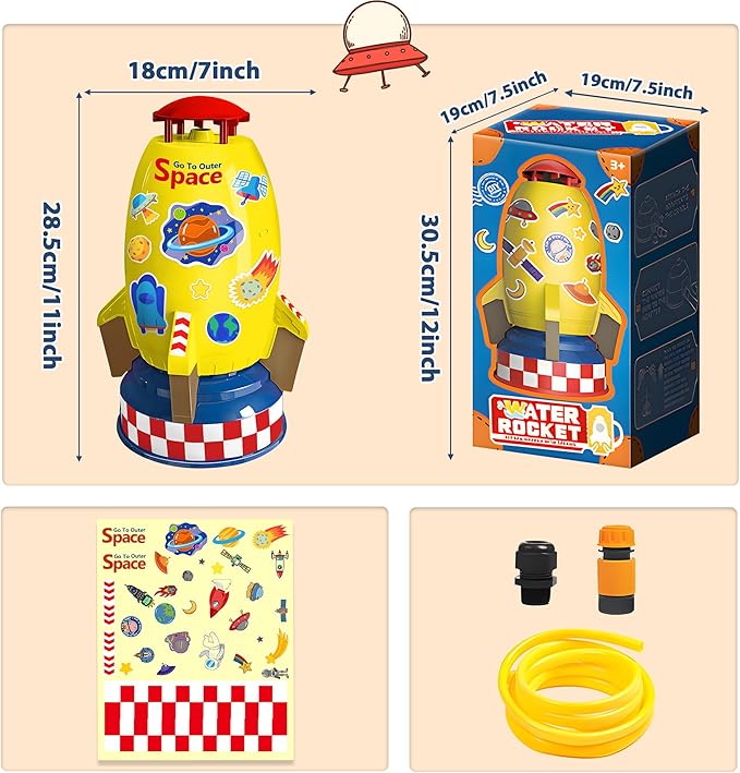 Kids Sprinklers for Yard with Hose, Rocket Launcher – Outdoor Water Toys for Boys Girls, Summer Splash Backyard Sprinkler Game for Toddlers, Great Gift Idea for Ages 3 4 5 6 7 8 9
