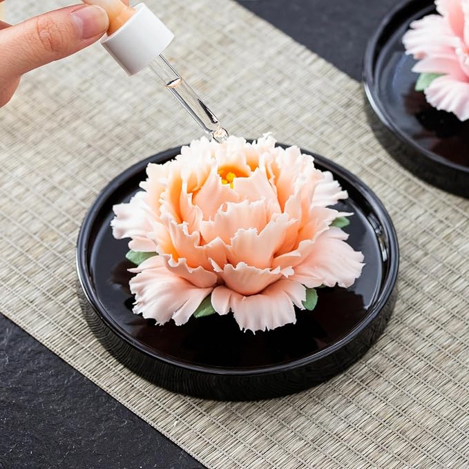 Passive Diffuser Ceramic Flower Aromatherapy – Exquisite Handcrafted Ceramic Decorative Essential Oil Diffuser for Office Desk, Home, and Yoga, with Robust Gift Box Packaging (Yellow Peony)