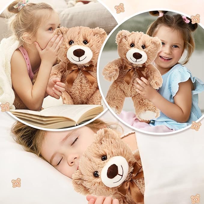 HyDren 12 Pieces Valentines Bears Stuffed Animals Soft Plush Toy Bears for Birthday Party Easter Wedding Baby Shower Christian Charity Donation Supplies(Light Brown)
