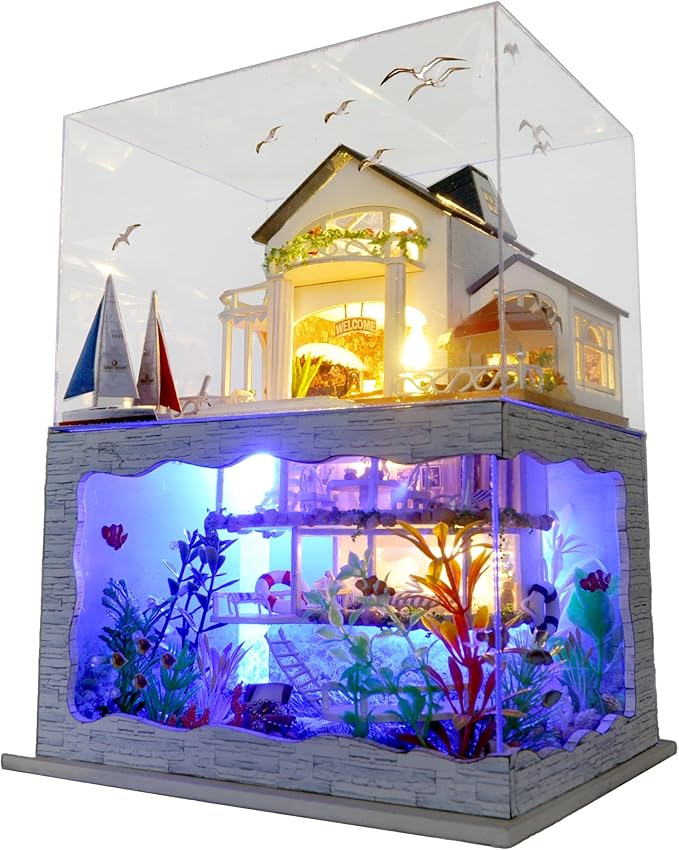 RHZN Miniature House Kit, Dollhouse Kit, Miniature Kit, DIY Mini House Building Kit for Adult, Holidays in Hawaii