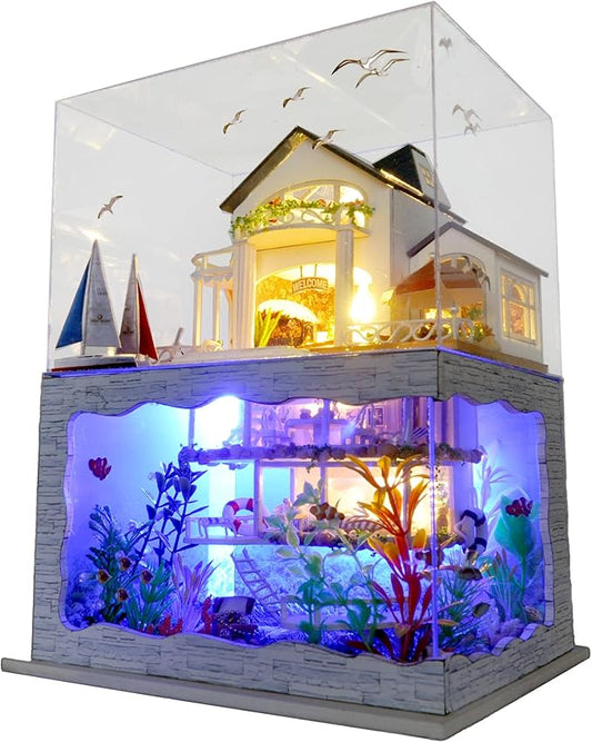 RHZN Miniature House Kit, Dollhouse Kit, Miniature Kit, DIY Mini House Building Kit for Adult, Holidays in Hawaii