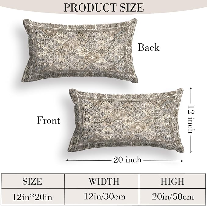 Boho Floral Throw Pillow Covers 12x20 inch Set of 2,Boho Rug Geometric Floral Pattern Decor Double Sided Pattern Cushion Cover Soft Pillow Case Living Sofa Room Bed Square Pillow Cover