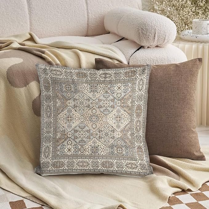 Boho Floral Throw Pillow Covers 22x22 inch Set of 2,Boho Rug Geometric Floral Pattern Decor Double Sided Pattern Cushion Cover Soft Pillow Case Living Sofa Room Bed Square Pillow Cover