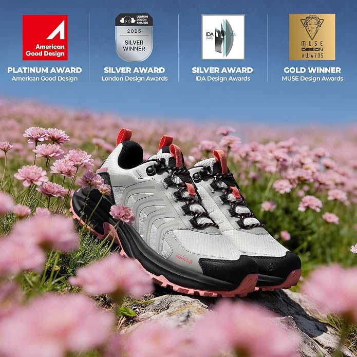NORTIV 8 Women's Waterproof Hiking Shoes Lightweight Travel for Walking All Day Comfort Non-Slip Outdoor Trekking Camping Climbing Fashion Sneakers Armadillo FieldLite
