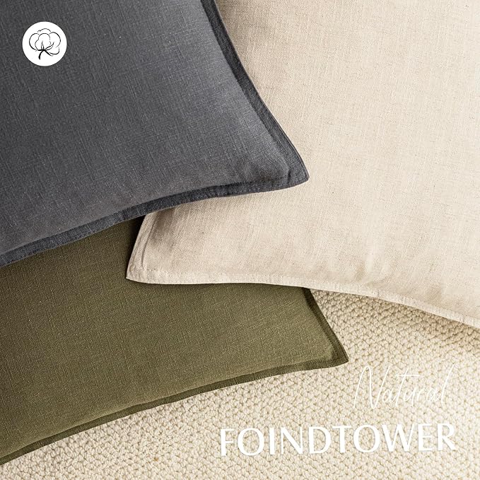 Foindtower Pack of 2, Decorative Linen Solid Throw Pillow Covers Soft Accent Cushion Case Boho Farmhouse Pillowcase for Chair Couch Sofa Bedroom Living Room Home Decor 22 x 22 Inch Grey