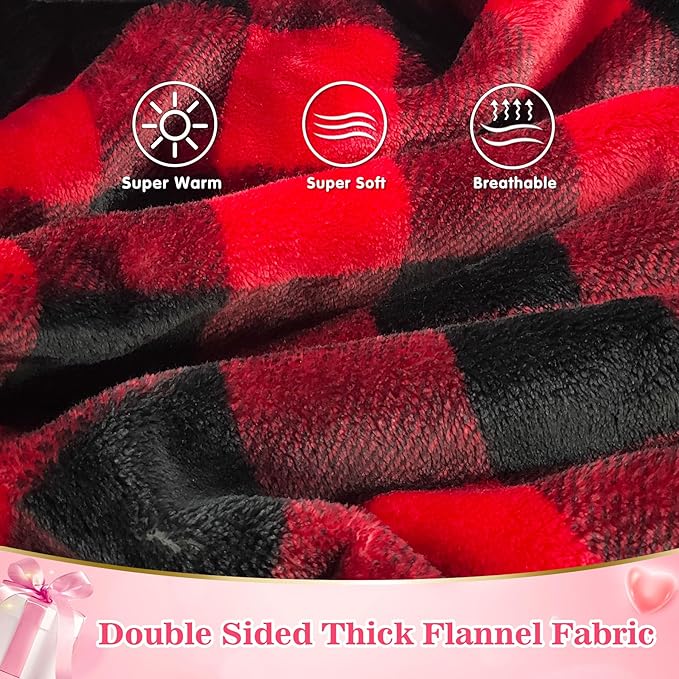 Waitu Wearable Blanket Hoodie Sweatshirt Gifts for Adult and Child, Warm and Cozy Giant Hoodie Blanket for Women and Men, Flannel Blanket with Sleeves - Red and Black Plaid