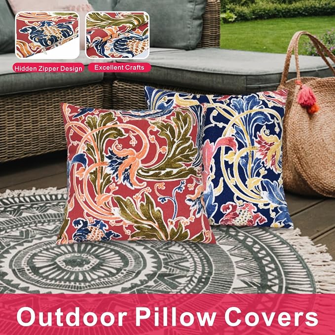 JMGBird Outdoor Pillowcases Waterproof Outdoor Pillows Covers | 18x18 Outdoor Throw Pillow Covers 2 Color Combinations Outdoor Patio Pillows for couch