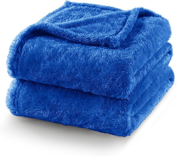 Exclusivo Mezcla Fuzzy Plush Fleece Bed Blanket King Size, Cobalt Blue | 104x90 Inches, Super Soft and Cozy Bed Blanket, Fluffy Decorative Bedding for Livingroom, Bedroom, All Season