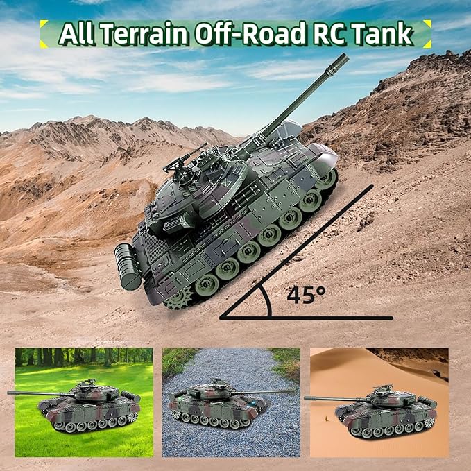 RC Tank 1:28 Scale 9 Channel Remote Control Toy with Realistic Sounds and Lights,Radio Control Military Battle Tanks Gifts for Kids and Adults